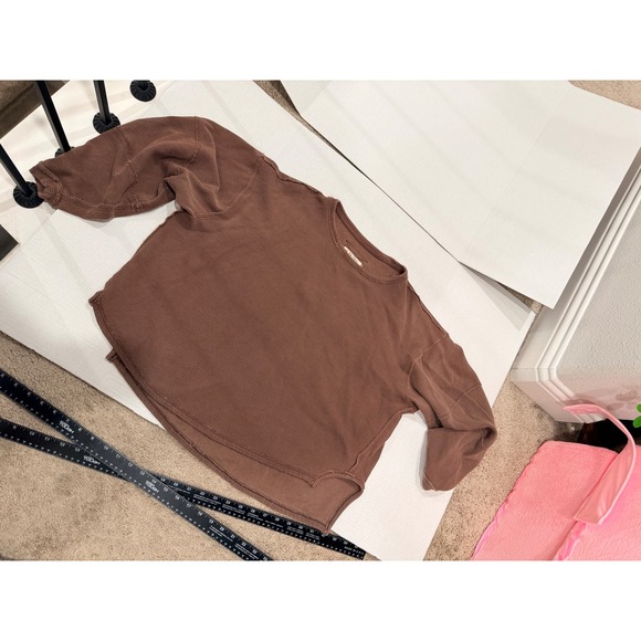 We The Free Brown Ribbed Crew Neck Long Sleeve Oversized Sweatshirt Extra Small - Picture 2 of 7